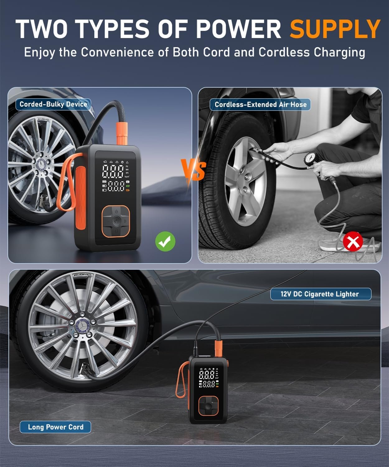 Hafuloky Tire Inflator Portable Air Compressor, 150PSI Cordless Air Pump with Cigarette Lighter Plug, Air Compressor for Car, Motorcycle, Bicycle and Balls(Black)