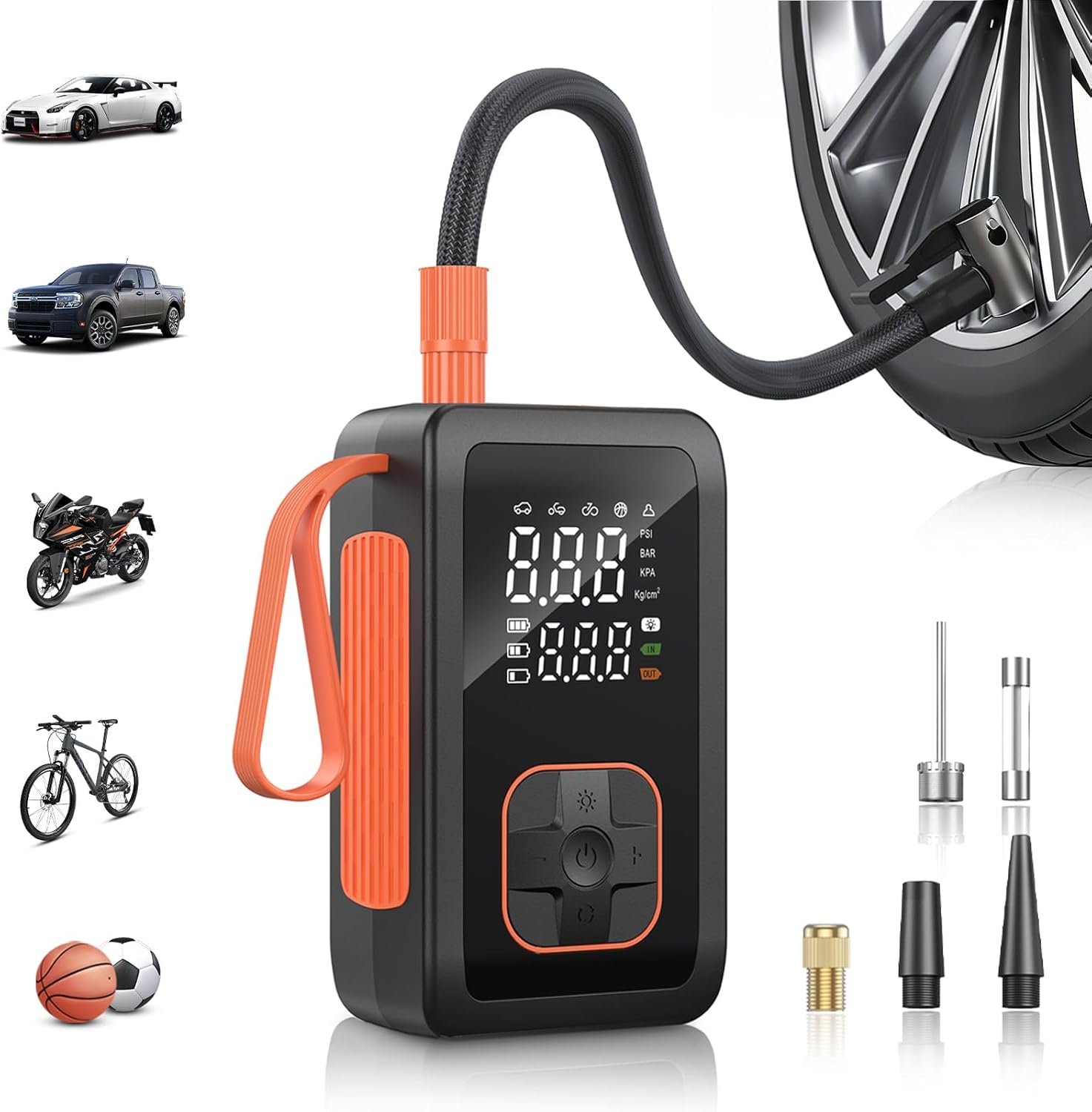 Hafuloky Tire Inflator Portable Air Compressor, 150PSI Cordless Air Pump with Cigarette Lighter Plug, Air Compressor for Car, Motorcycle, Bicycle and Balls(Black)