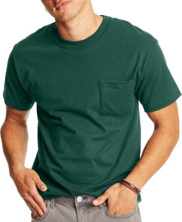 Hanes Men's Beefy-t Pocket, Heavyweight Cotton Pocket Tee for Men, Full-Cut T-Shirt, 1 Or 2 Pack