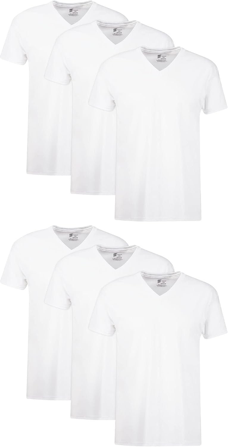 Hanes Men's Undershirts T-Shirt Pack, V-Neck Cotton Tees for Men, Moisture-Wicking, Odor Control, White Multi-Pack