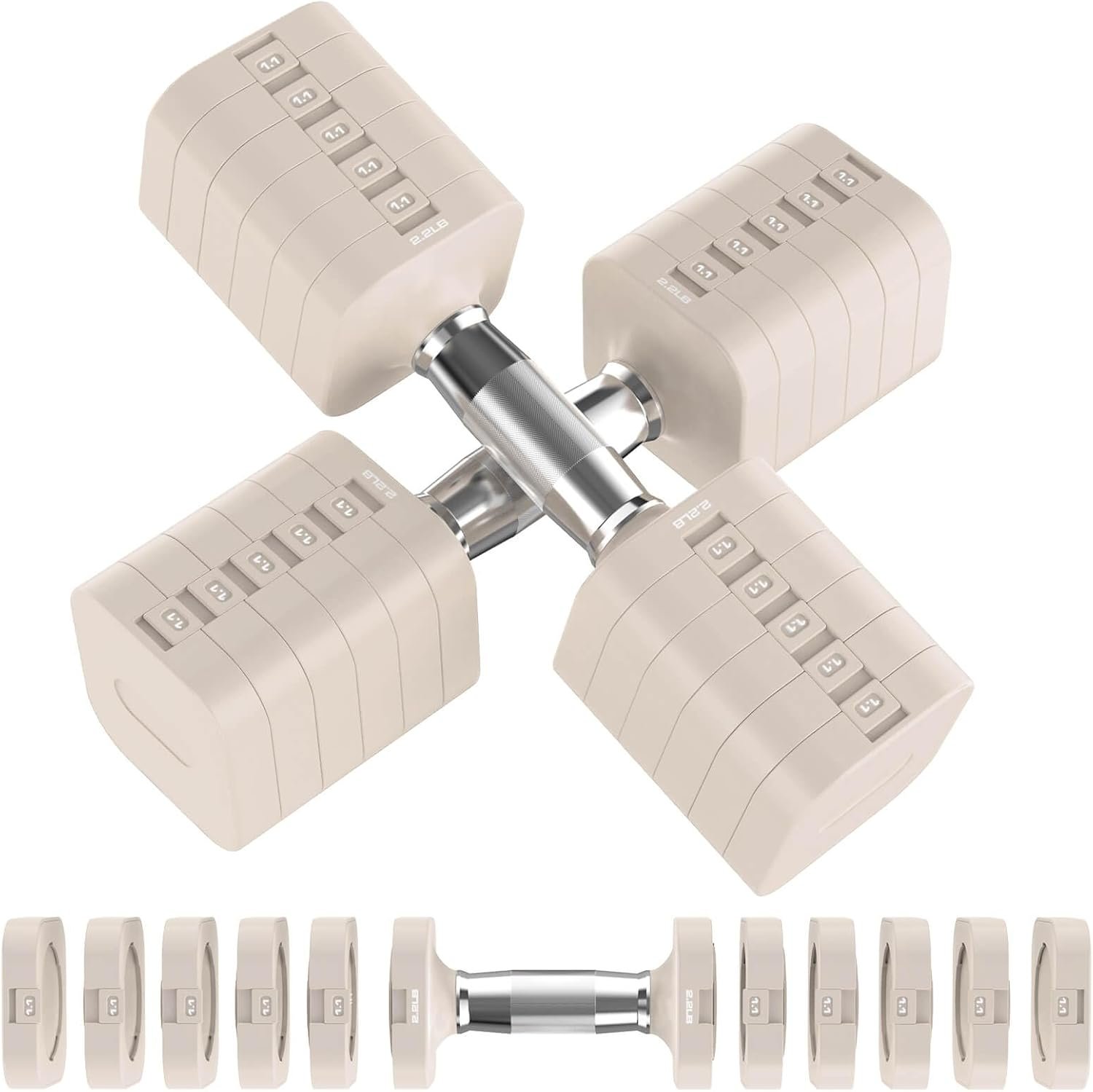 Hezeyferg 30.8LB Adjustable Dumbbell Set, Each Adjustable Weight Dumbbell with 6 Levels 4.4/6.6/8.8/11/13.2/15.4lb, Hand Weights Set for Men/Women Home Gym Exercise Workout