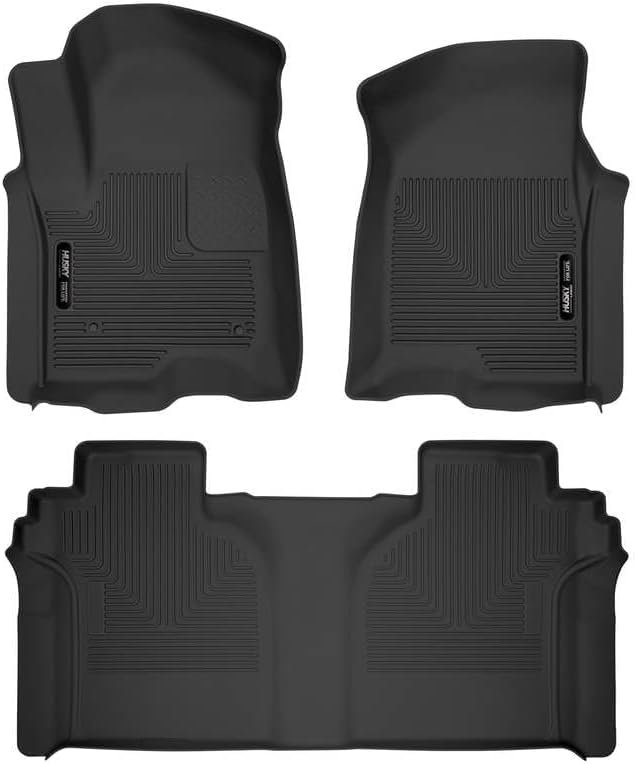 Husky Liners X-act Contour Floor Mats | Fits 2019-2026 Chevrolet Silverado & GMC Sierra 1500 & 2020-2026 Silv./Sierra 2500/3500 Crew CAB ONLY w/underseat strg | Front & 2nd Row, 3-pc Black - 54208