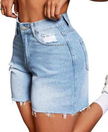 IWD Jean Shorts for Women High Waisted Stretchy Casual Denim Shorts Ripped Frayed Hem Summer Trendy Jorts