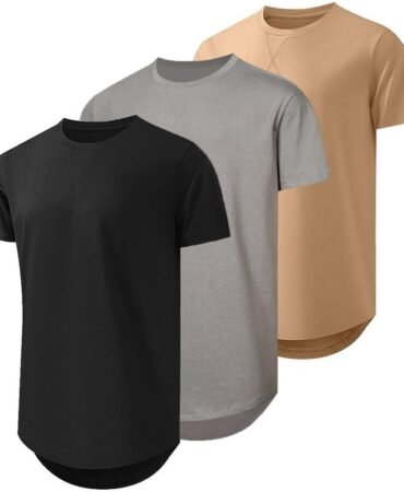 JMIERR Mens 3 Pack Cotton Hipster Hip Hop Longline Crewneck T-Shirt