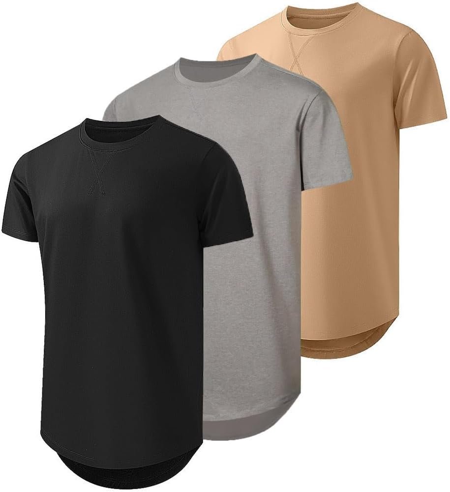 JMIERR Mens 3 Pack Cotton Hipster Hip Hop Longline Crewneck T-Shirt