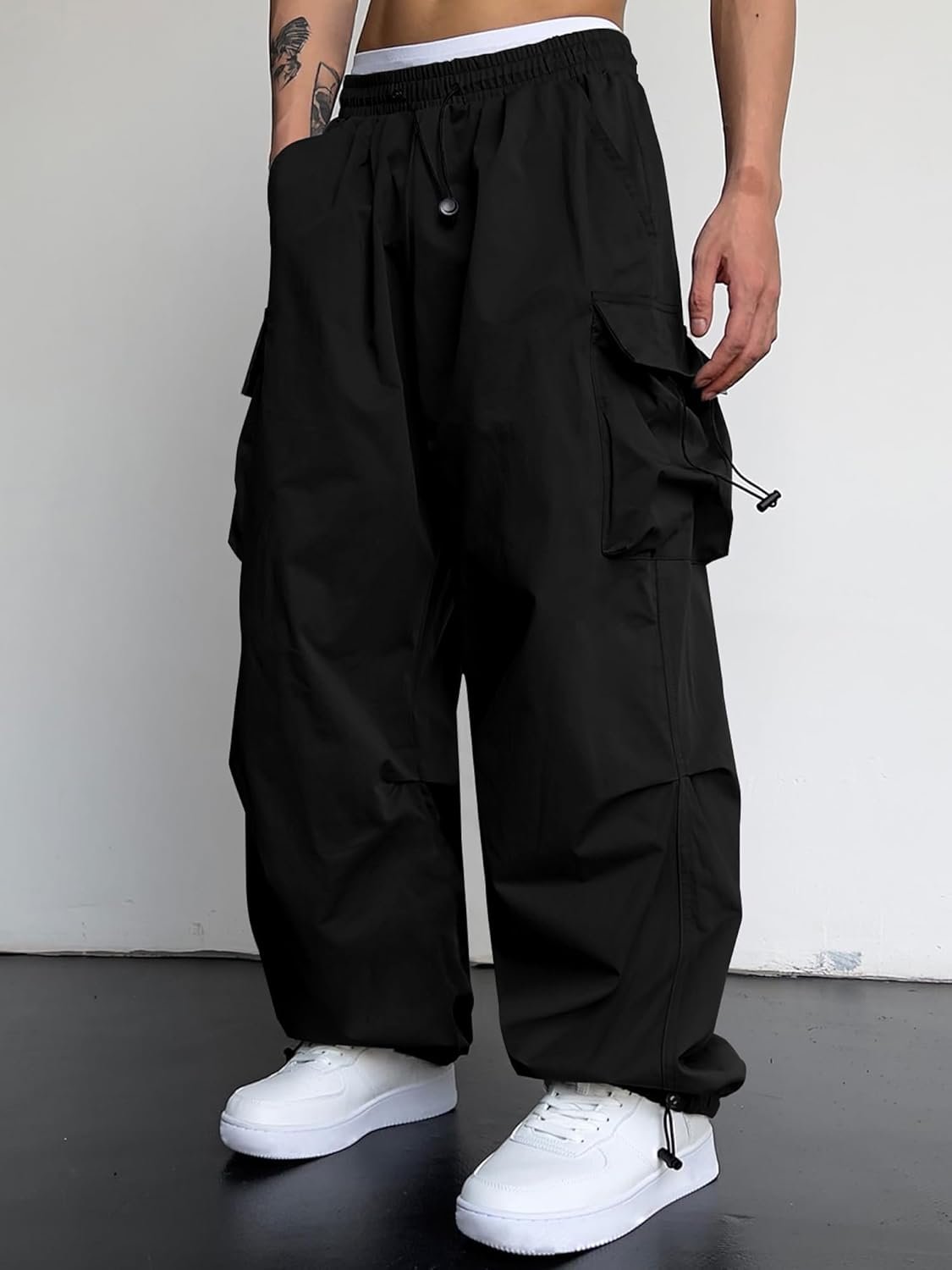 JMIERR Men's Baggy Cargo Pants Trendy Casual Parachute Pant Loose Fit Harem Joggers with Pockets for Streetwear