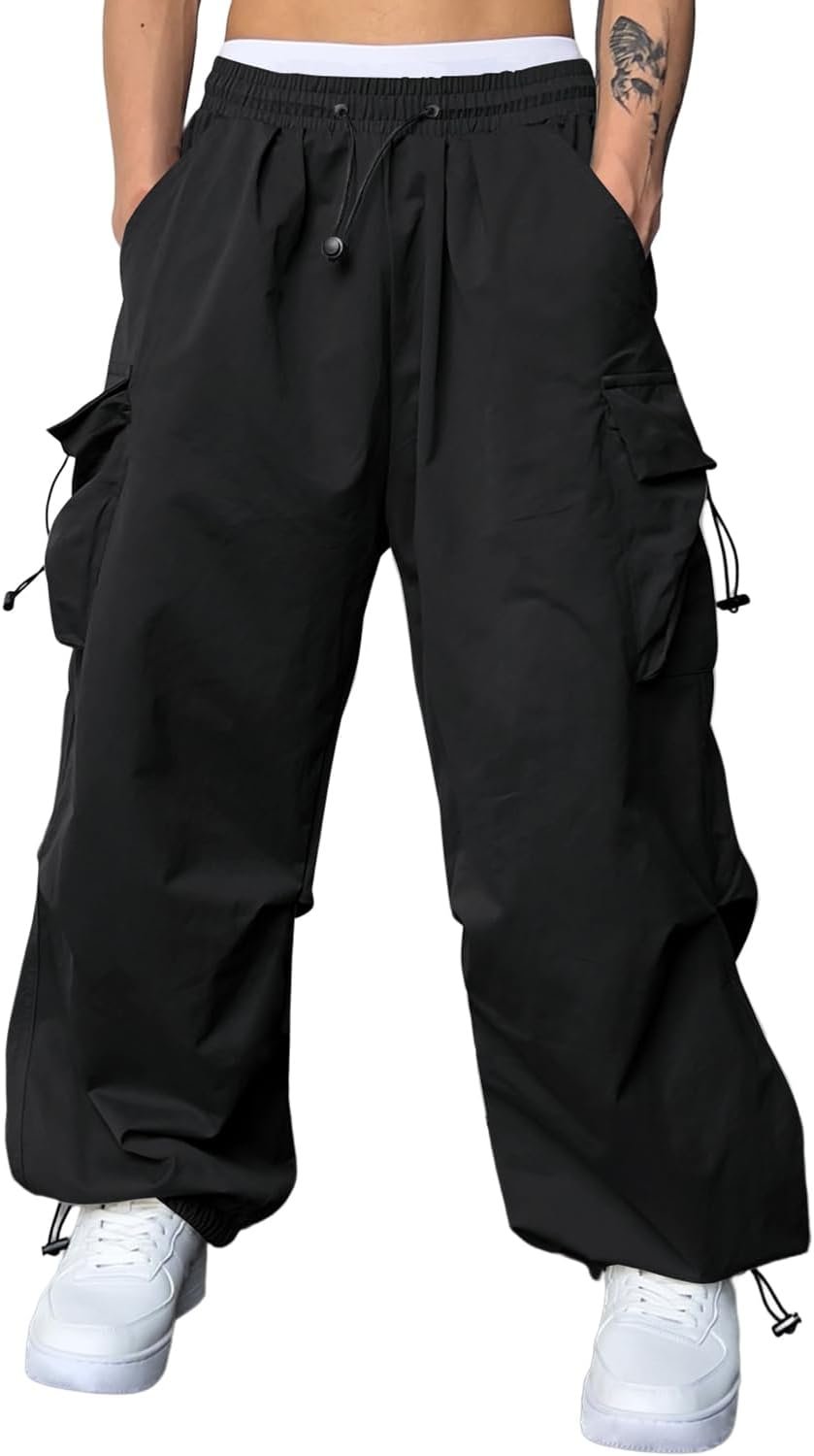 JMIERR Men's Baggy Cargo Pants Trendy Casual Parachute Pant Loose Fit Harem Joggers with Pockets for Streetwear