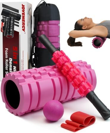 JOYENERGY 5 in 1 Foam Roller Set, Trigger Point Foam Roller Patented, Massage Stick, Massage Ball, Resistance Band for Deep Muscle Massage Pilates Yoga, Fitness Exercise for Whole Body