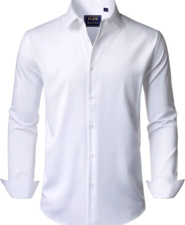 J.VER Men's Dress Shirts Stretch Long Sleeve Formal Shirt Solid Business Casual Button Down Shirts for Wedding Prom