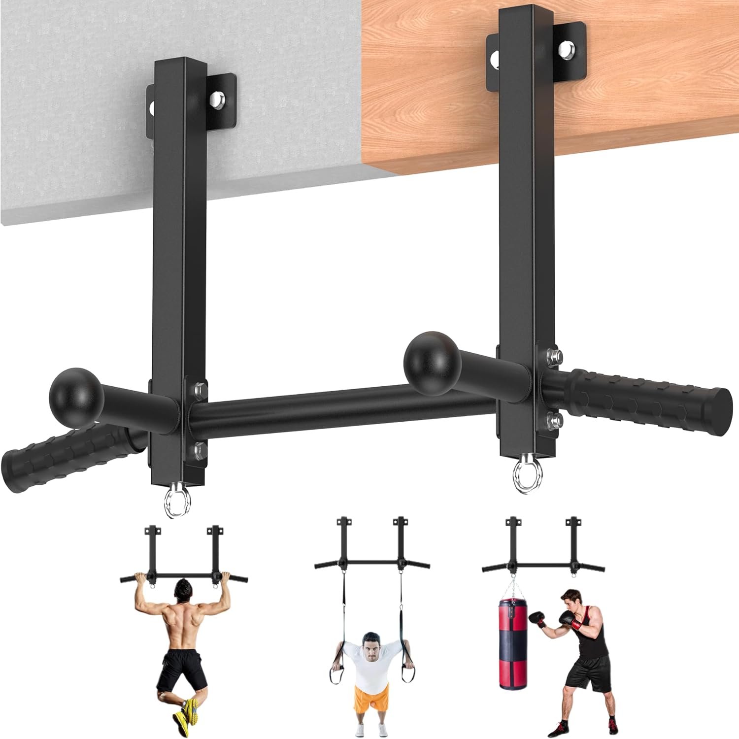Joist Mounted Pull Up Bar, 650lbs Heavy Duty Strength Training Pullup Bars, Multi-Grip Chin Up Bar for Home Gym, Garage & Basement Ceiling Beam Installation