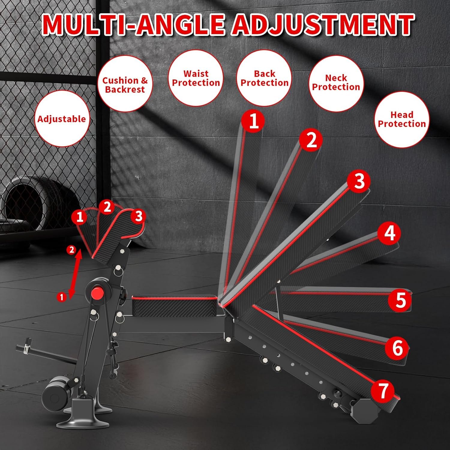 K KiNGKANG Adjustable Weight Bench, Foldable Home Gym, 1050lbs Capacity | Heavy-duty steel frame, 1050lbs max load, 8-level backrest adjustment, no assembly required, compact foldable design