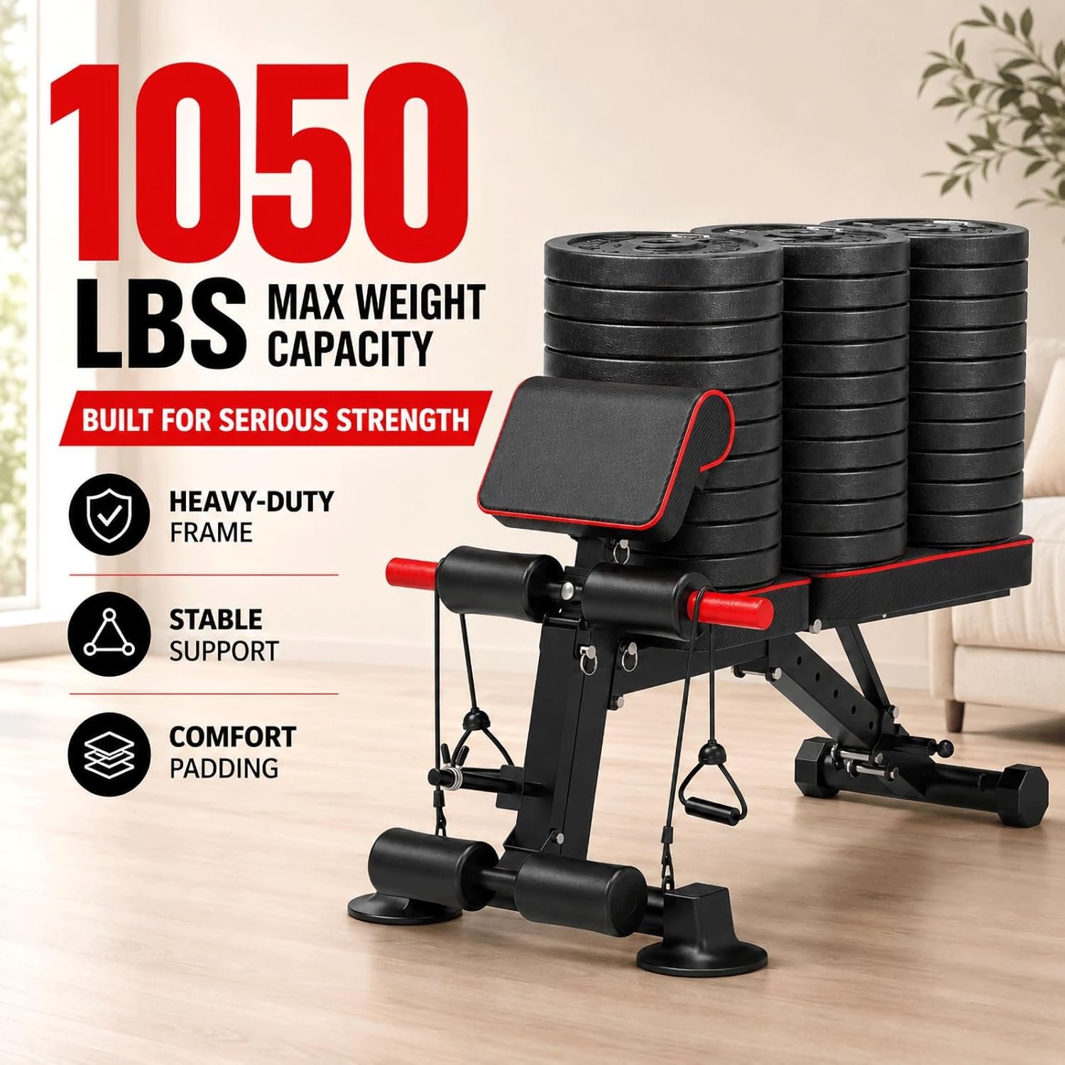 K KiNGKANG Adjustable Weight Bench,1050 lbs Foldable Workout Bench with 8 Back Positions, Incline Decline Flat Exercise Bench for Home Gym Full Body Strength Training