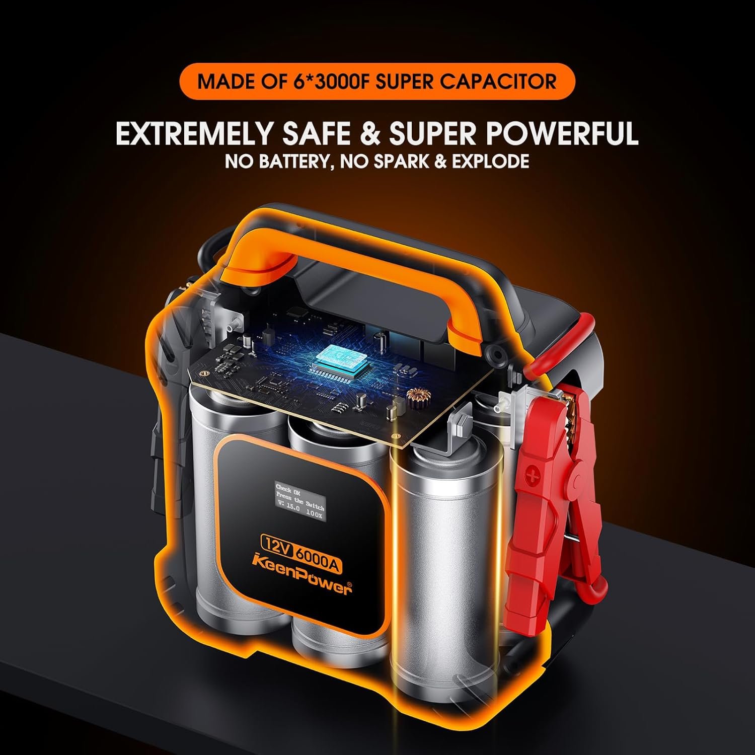 KeenPower 6000A Super Capacitor Battery-Less Jump Starter, Built-in 6 * 3000F Supercapacitor, No Traditional Battery