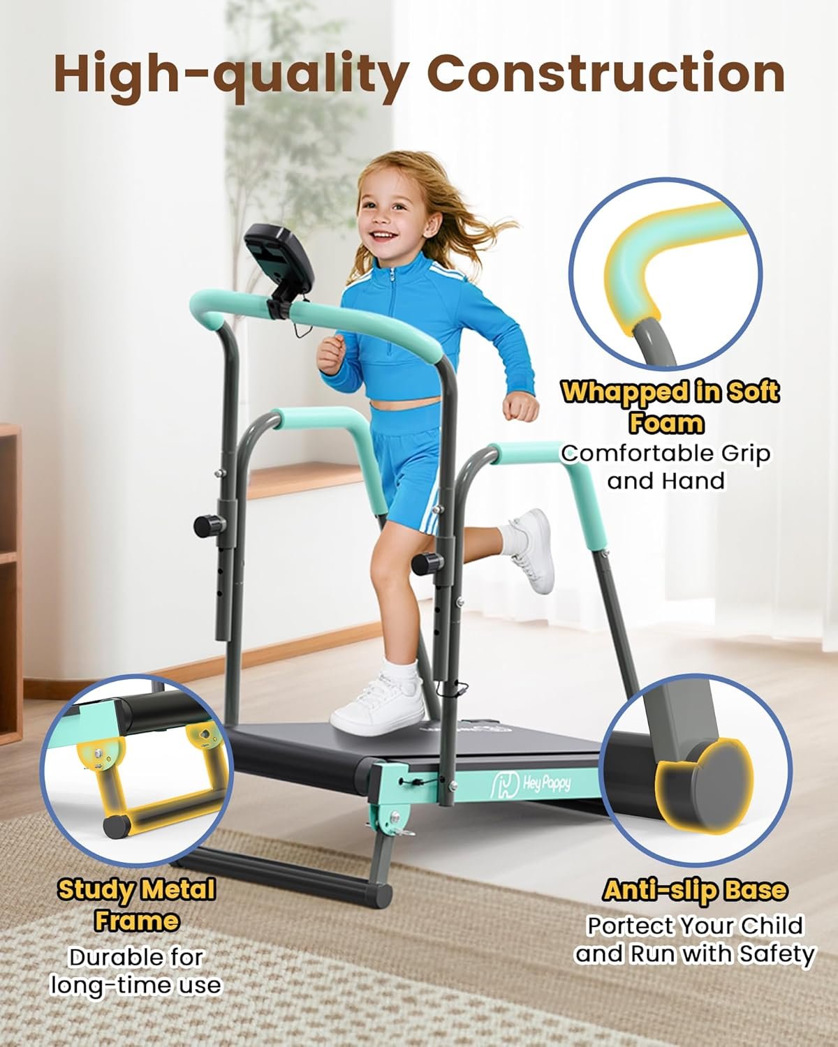 Kids Treadmill, Treadmill for Kids Manual with Handle Bar Up to 165Lbs Capacity, Upgraded Kids Exercise Equipment with 2 Adjustable Incline Mode & 4 Level Upright Height