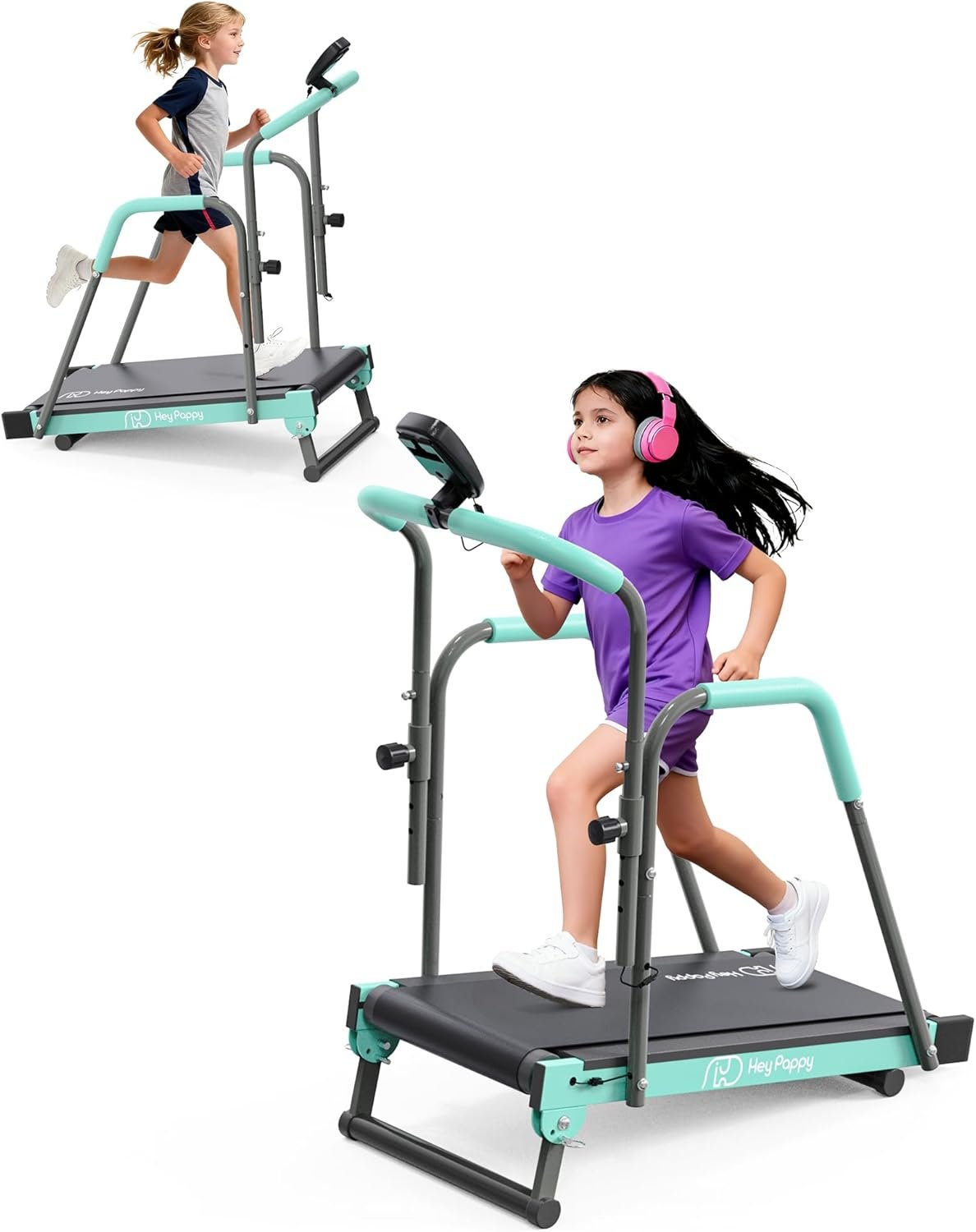 Kids Treadmill, Treadmill for Kids Manual with Handle Bar Up to 165Lbs Capacity, Upgraded Kids Exercise Equipment with 2 Adjustable Incline Mode & 4 Level Upright Height