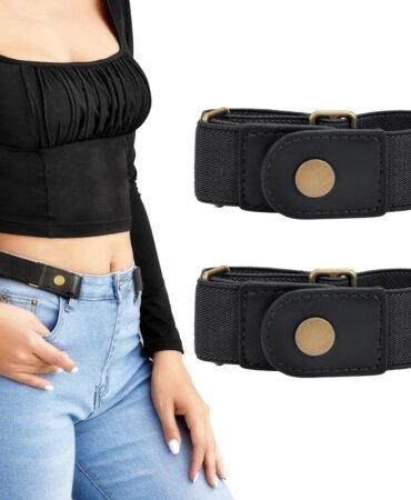 LEACOOLKEY No Buckle Stretch Belt for Women/Men—2 Pack Elastic Invisible Belt for Jeans