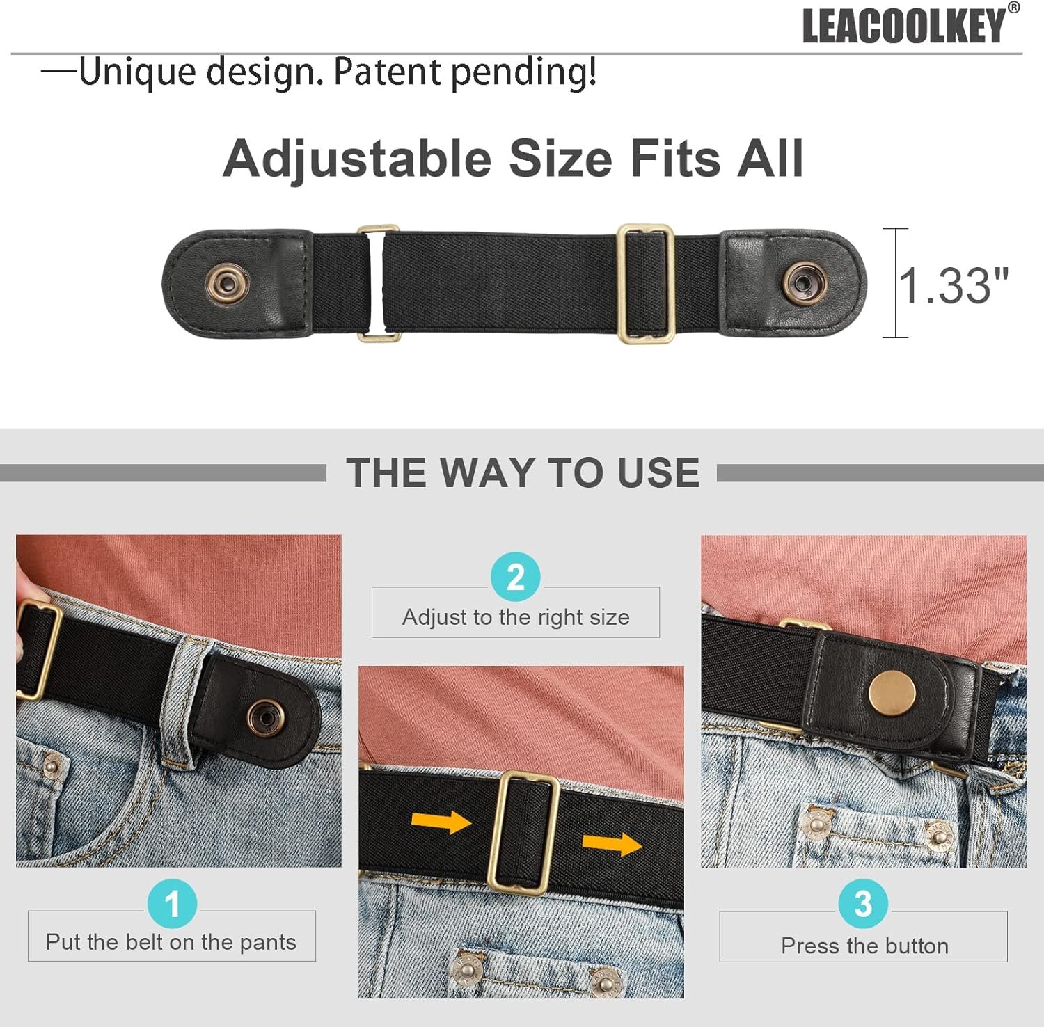 LEACOOLKEY No Buckle Stretch Belt for Women/Men—2 Pack Elastic Invisible Belt for Jeans