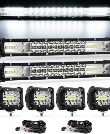 LED Light Bar Kits,2PCS 12Inch 120w Fog Light,4PCS 4Inch 60W Driving Lights with 2pcs 3-Lead Wiring Harness,Spot Flood Combo Off Road Accessories for Truck ATV SUV UTV Golf Boat