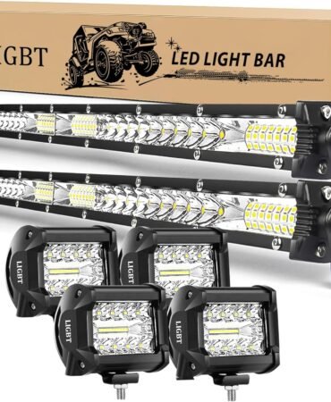 LIGBT 2Pcs 21 Inch 204W Slim LED Light Bar 4PCS LED Pods 4Inch 60W Spot Flood Combo Fog Driving Lights Work Light Roof Bumper Lamp Offroad Lights for 4x4 Trucks SUV ATV UTV