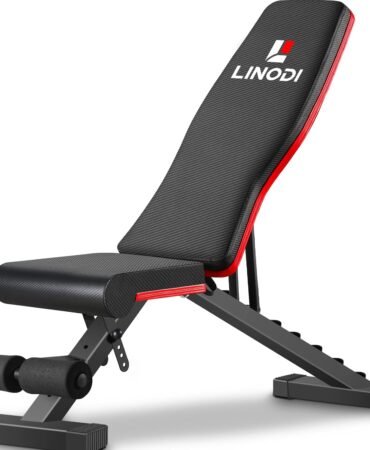 LINODI Adjustable Weight Bench for Home Gym，Foldable Incline Decline Flat Workout Bench for Full Body Strength Training, Dumbbell Press & Ab Exercises