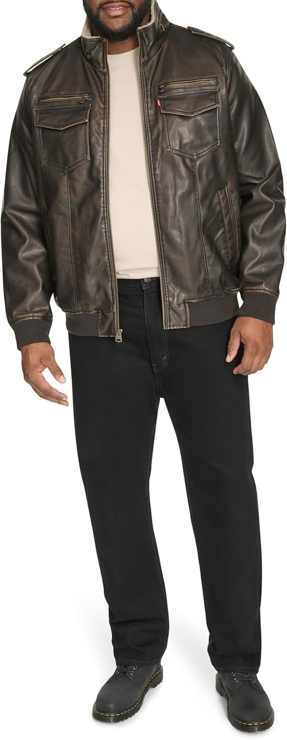 Levi's Men's Vintage Deer Faux Leather Aviator Bomber (Standard and Big & Tall)