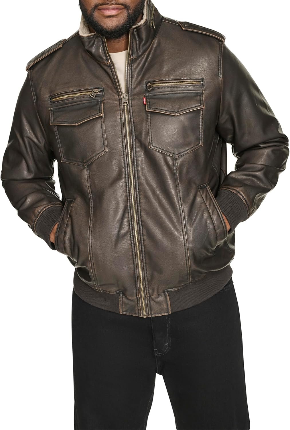 Levi's Men's Vintage Deer Faux Leather Aviator Bomber (Standard and Big & Tall)