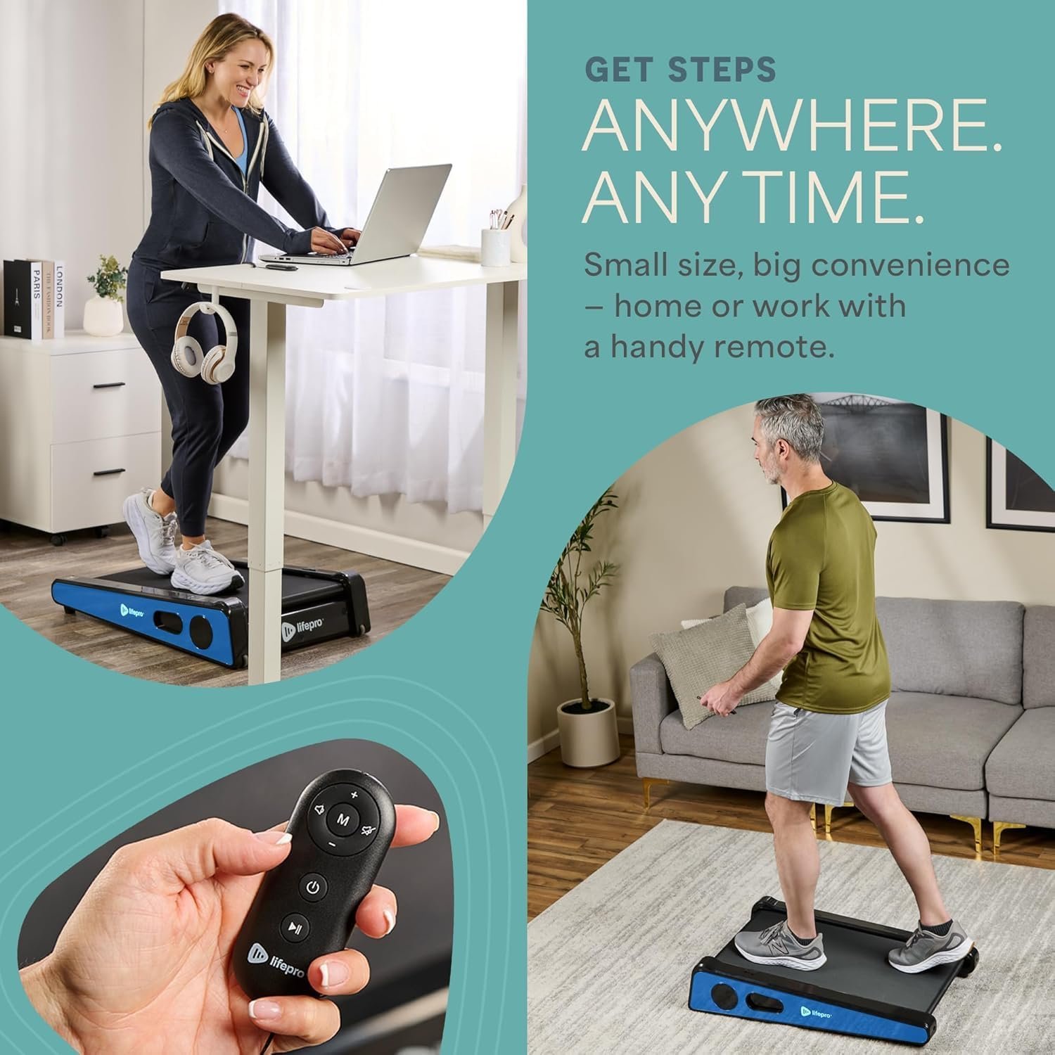 LifePro PacerMini Compact Walking Pad Treadmill with Incline – Under Desk Walking Treadmill for Home Mini Apartment & Office Portable Low Profile Quiet Electric with Remote Control & LED Display