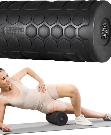 LifePro Surger Vibrating Foam Roller — Electric 4-Speed Deep Tissue Massager with Built-in Timer — Full Body Massage and Comfort for Back, Legs or Lats