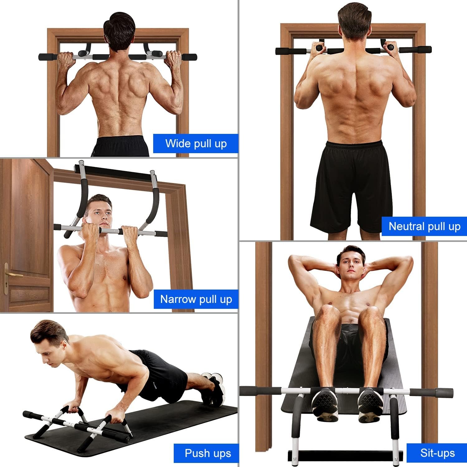 MOMODA Doorway Pull Up Bar, Home Gym Fitness Chin-Up Bar for Door Frame
