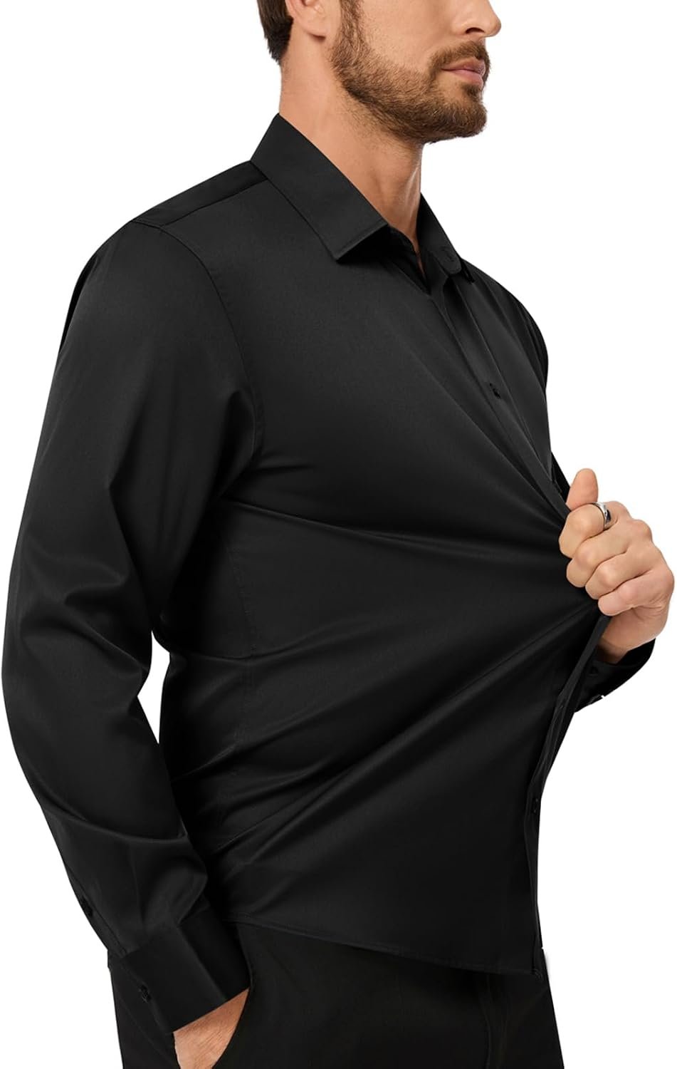 Mens Dress Shirts Long Sleeve Built in Collar Stays Wrinkle-Free Button Down Shirt Regular Fit Dress Shirt S-4XL