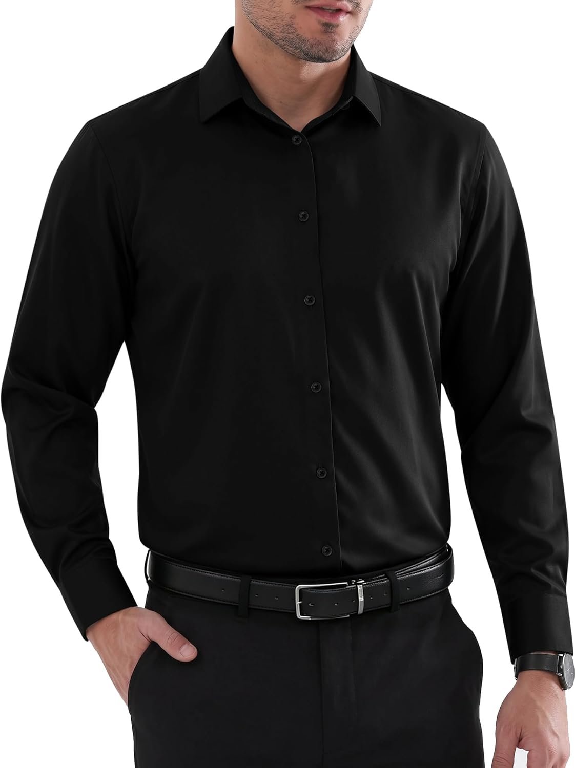 Mens Dress Shirts Long Sleeve Built in Collar Stays Wrinkle-Free Button Down Shirt Regular Fit Dress Shirt S-4XL