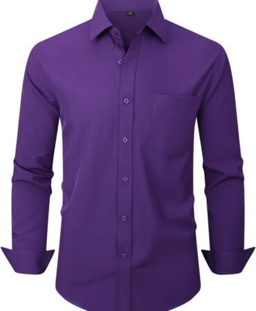 Men's Dress Shirts Long Sleeve Button Down Shirt Business Formal Stretch Shirt Regular Fit with Pockets