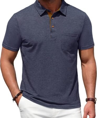 Men's Polo Shirts Short Sleeve Casual Summer Cotton Shirts for Men Performance Collared Golf Shirts with Pocket