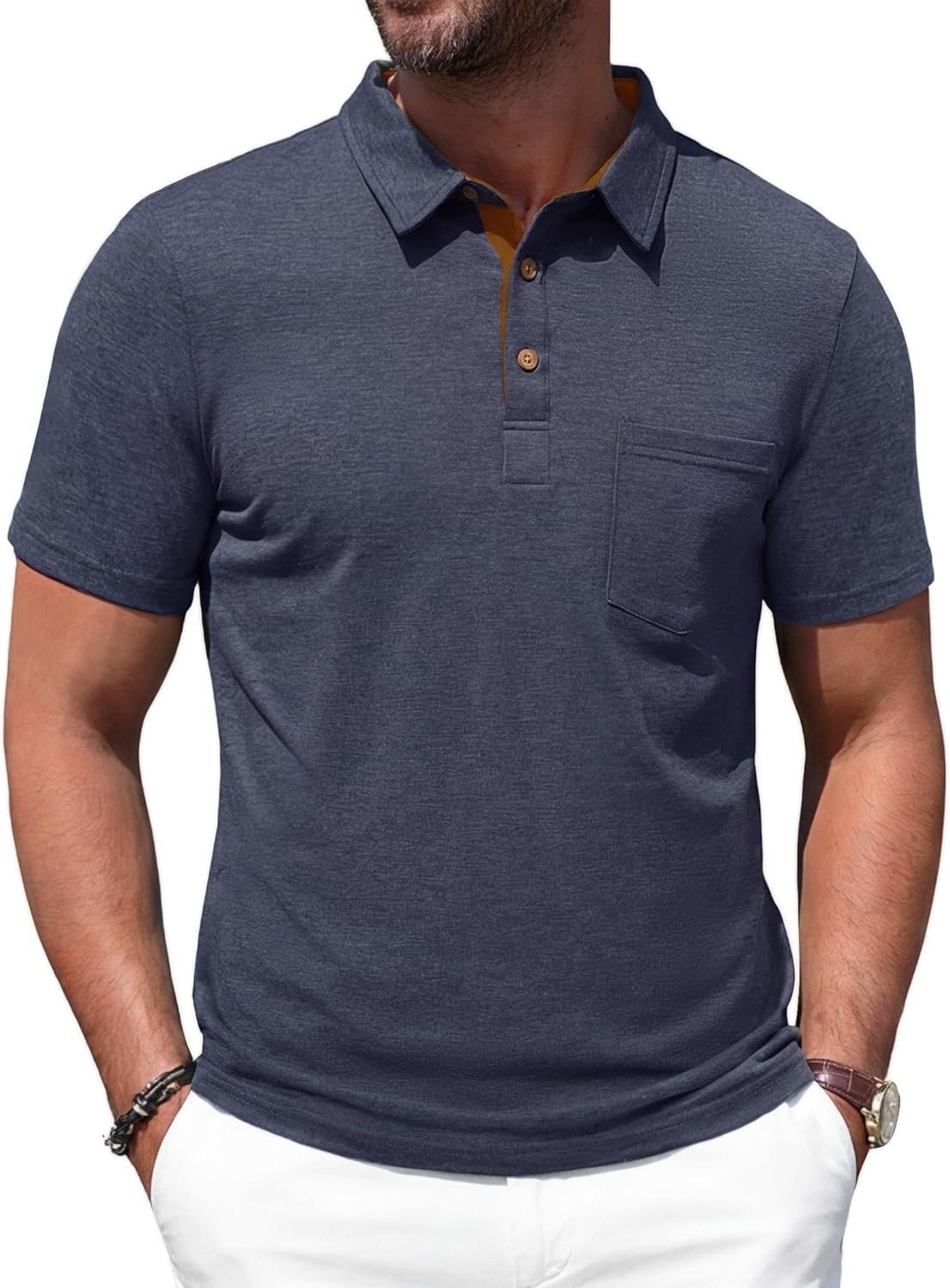 Men's Polo Shirts Short Sleeve Casual Summer Cotton Shirts for Men Performance Collared Golf Shirts with Pocket