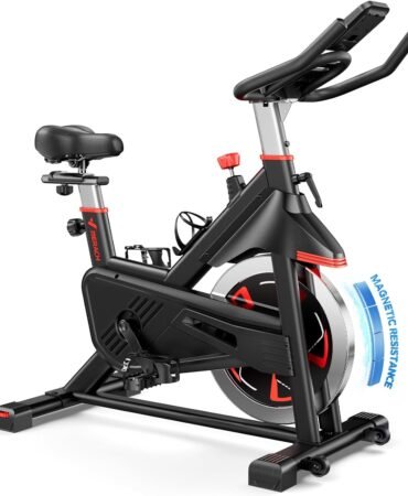 Merach Magnetic Exercise Bike, Heavy Duty Stationary Bike with Automated Resistance, 300 350 Lbs Weight Capacity, Low Noise Indoor Workout Bike for Home Gym with Self-Developed App
