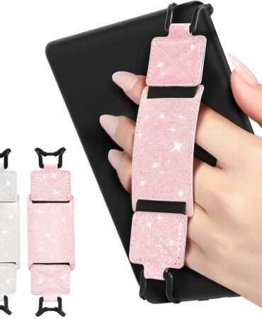 MoKo 2 Pack Security Hand Strap for 6-8" Kindle eReaders Fire Tablet-Kindle/Kobo/Voyaga/Lenovo/Sony E-Book Tablet,High-Elasticity Versatile Hand Strap Lightweight Finger Grip Holder, Shiny Pink White