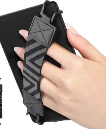 MoKo Security Hand-Strap for 6-8" Kindle eReaders Fire Tablet, Kindle/Kobo/Voyaga/Lenovo/Sony E-Book Tablet, High-Elasticity Versatile Hand Strap Lightweight Finger Grip Holder, Black