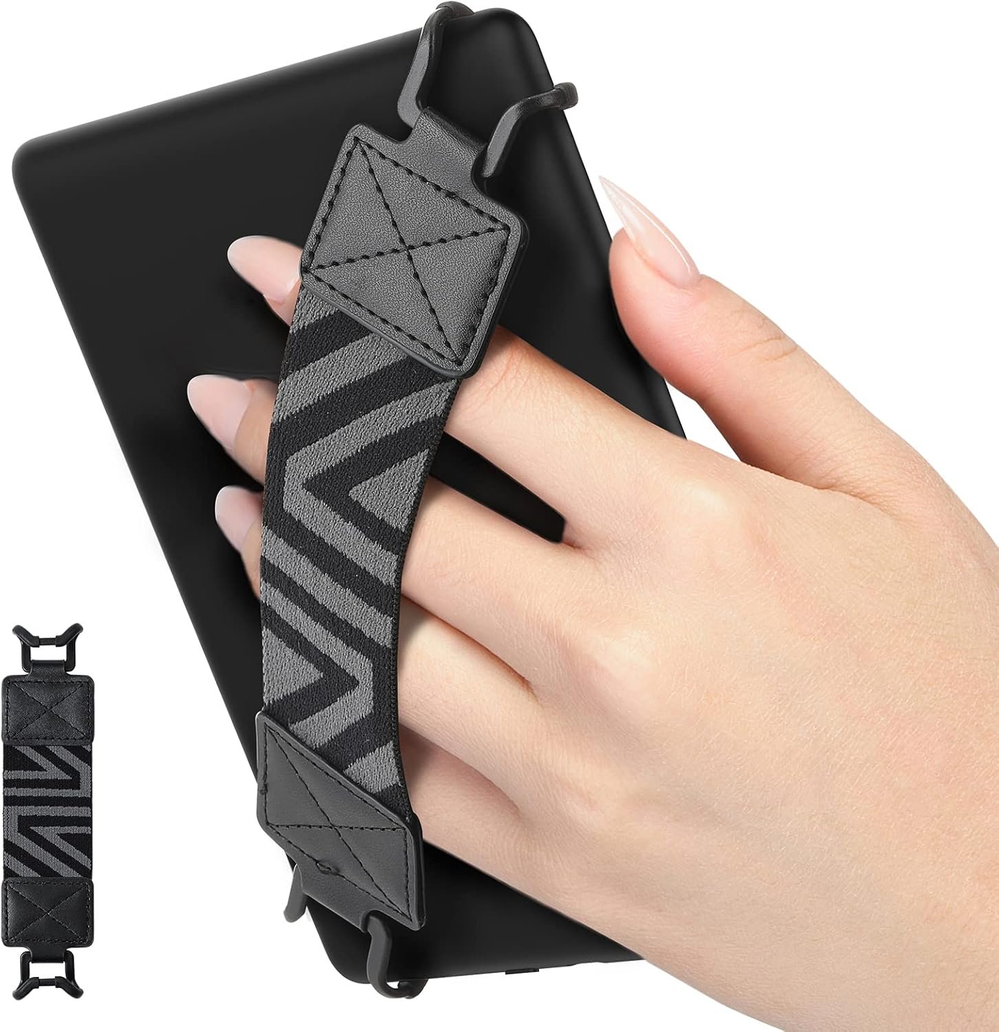 MoKo Security Hand-Strap for 6-8" Kindle eReaders Fire Tablet, Kindle/Kobo/Voyaga/Lenovo/Sony E-Book Tablet, High-Elasticity Versatile Hand Strap Lightweight Finger Grip Holder, Black