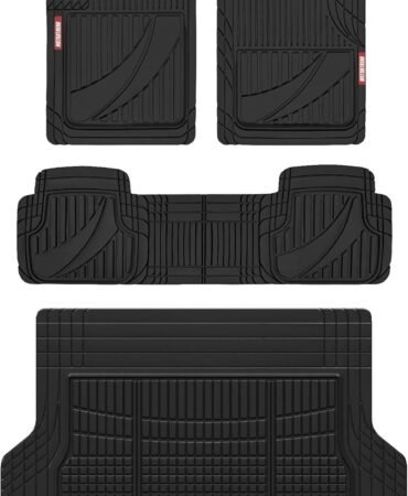 Motor Trend FlexTough Advanced Heavy Duty Black Rubber Car Floor Mats & Cargo Liner for SUV & Car Full Set - Universal Trim to Fit All Weather Automotive Floor Mat & Cargo Liners for SUV, Car, & Van