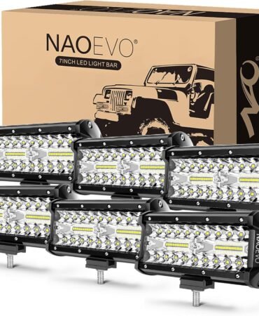 NAOEVO 7 Inch LED Light Bar, 720W 72,000LM Offroad Fog/Driving Lights LED Tractor Lights with Spot Flood Combo Beam, Waterproof LED Work Lights for Truck Boat ATV UTV, 6 Pcs (White)