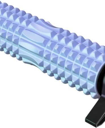New Upgrade Bracket Foam Roller with Stand for Back Leg Pain, 21 Inch Firm Deep Tissue Muscle Massager for Sore Muscles (Blue)