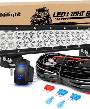 Nilight LED Light Bar 20 Inch 126W Spot Flood Combo Led Off Road Lights 12V 5Pin Rocker Switch LED Light Bar Wiring Harness Kit, 2 Years Warranty, Model: ZH082, Clear