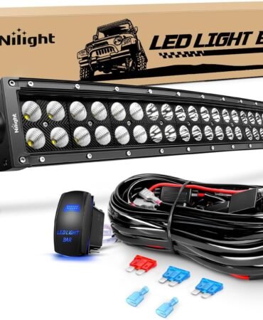 Nilight - ZH410 32Inch 180W Curved LED Light Bar Work Light Spot Flood Combo Offroad Driving Lights with 16AWG Wiring Harness Kit， 2 Year Warranty