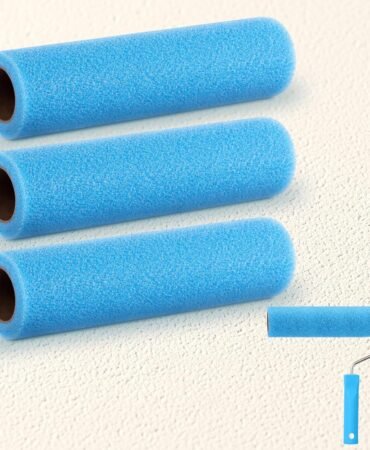 Nuanchu 3 Pcs 9" Blue Foam Textured Rollers Washable Foam Textured Paint Roller Opened Celled Roller for Swimming Pool Boat Deck Cabin Floor Ceiling Drywall Bed Liner Other Small Area, Without Handle