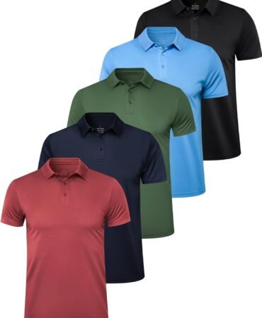 OYGSieg 5 Pack Polo Shirts for Men Quick Dry Short Sleeve T-Shirts Performance Mens Golf Shirts for Work Athletic