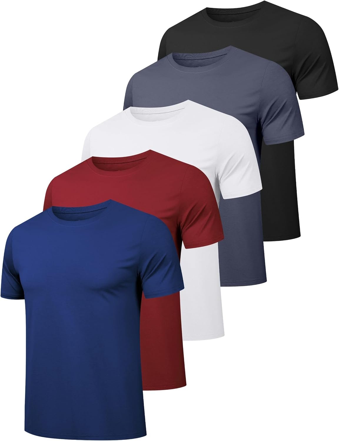OYGSieg 5 Pack Workout Shirts for Men Short Sleeve Athletic Active Tops Quick Dry Crew Neck T Shirt for Running