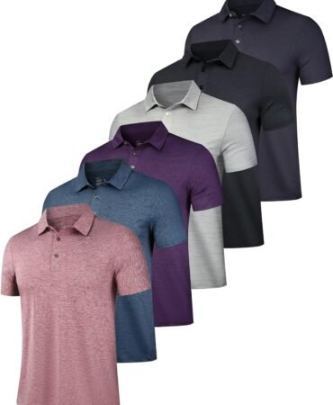 OYGSieg 6 Pack Mens Polo Shirts Performance Short Sleeve Golf Shirt Moisture Wicking Athletic Casual Collared T-Shirt