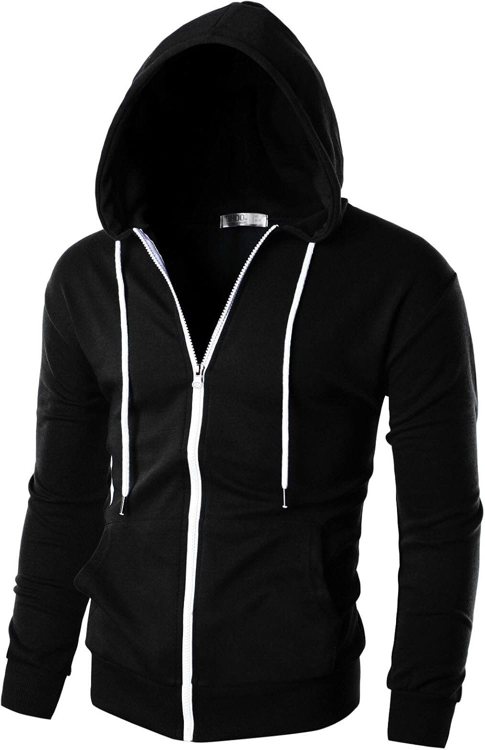 Ohoo Mens Slim Fit Zip Up Hoodie Cotton Blend Soft Fabric Basic Layering Comfy Jacket with Hidden Smart Pocket