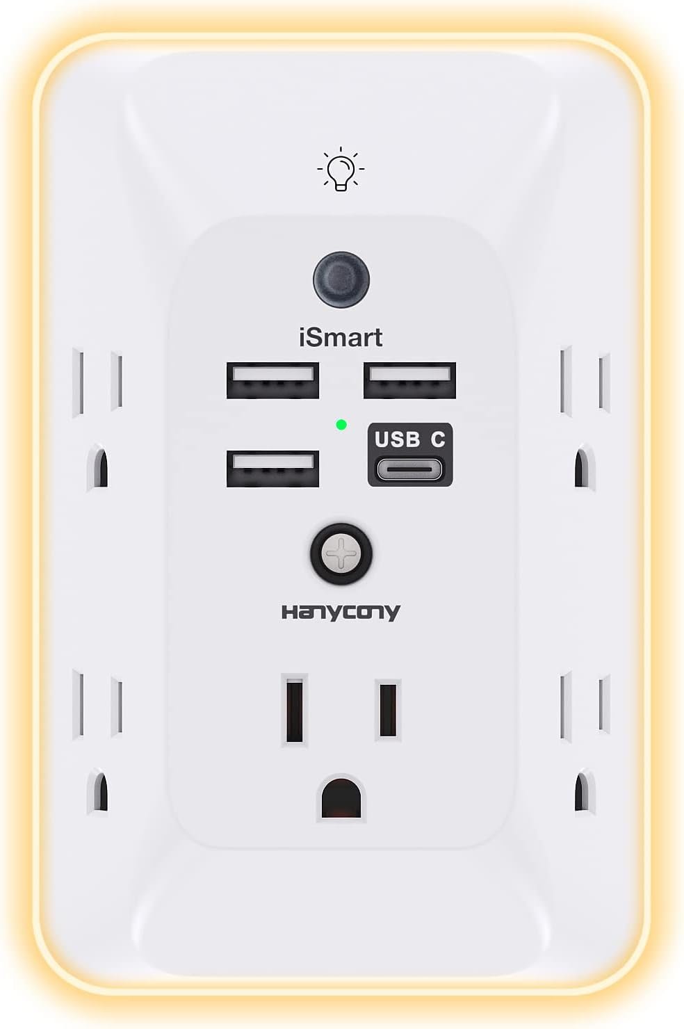 Outlet Extender with Night Light, HANYCONY Multi Plug Outlet, USB Wall Charger Surge Protector 4 USB Ports(1 USB C), Power Strip Electrical Outlet Splitter Expander for Home Office Dorm Room, ETL