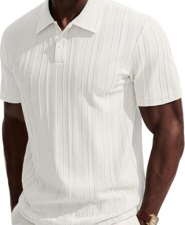 PJ PAUL JONES Mens Polo Shirts Short Sleeve Casual Dress Shirts Textured Knit Polo Collared Golf Shirts Fashion Tops